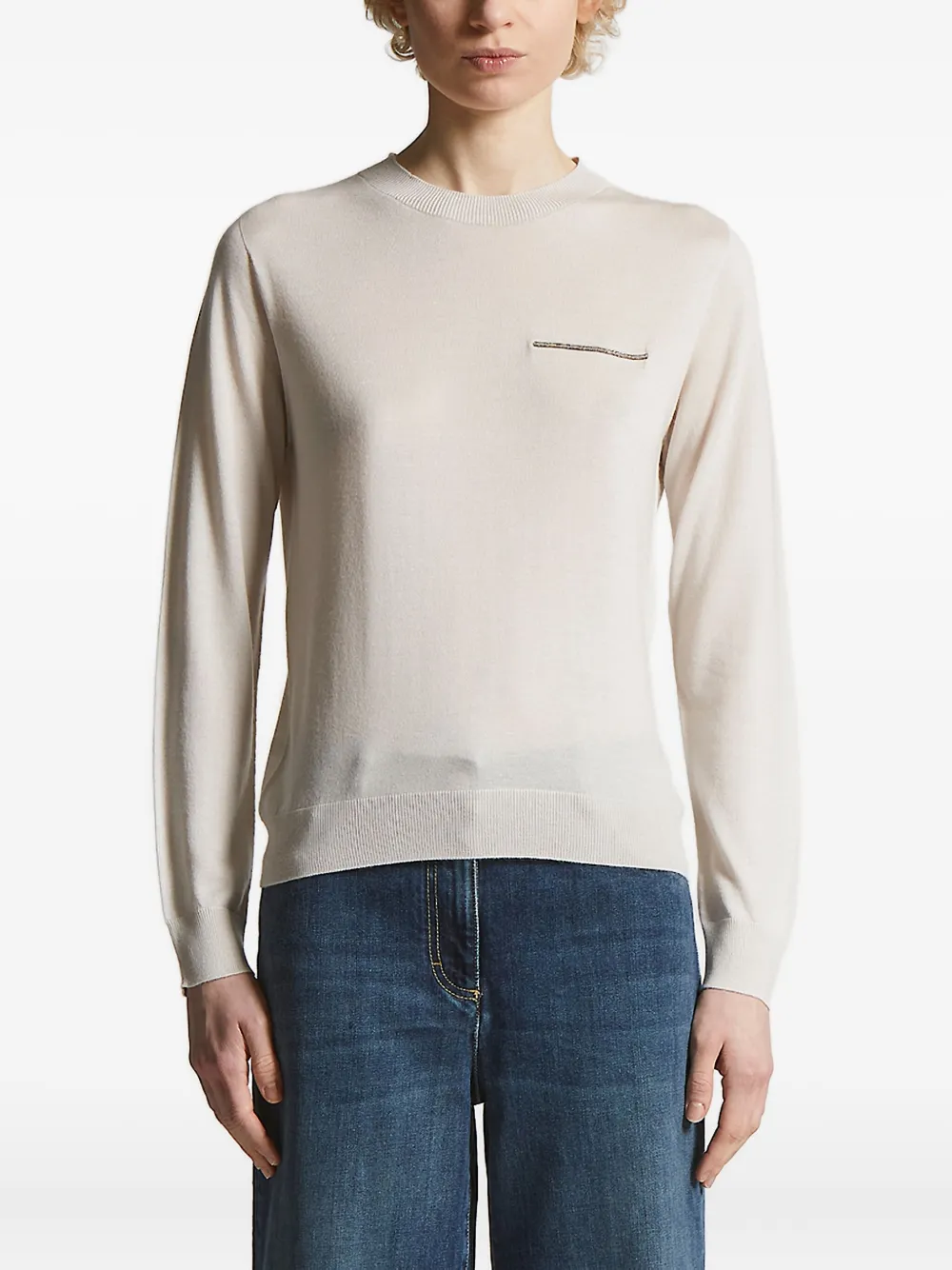 Peserico embellished crew-neck sweater Beige
