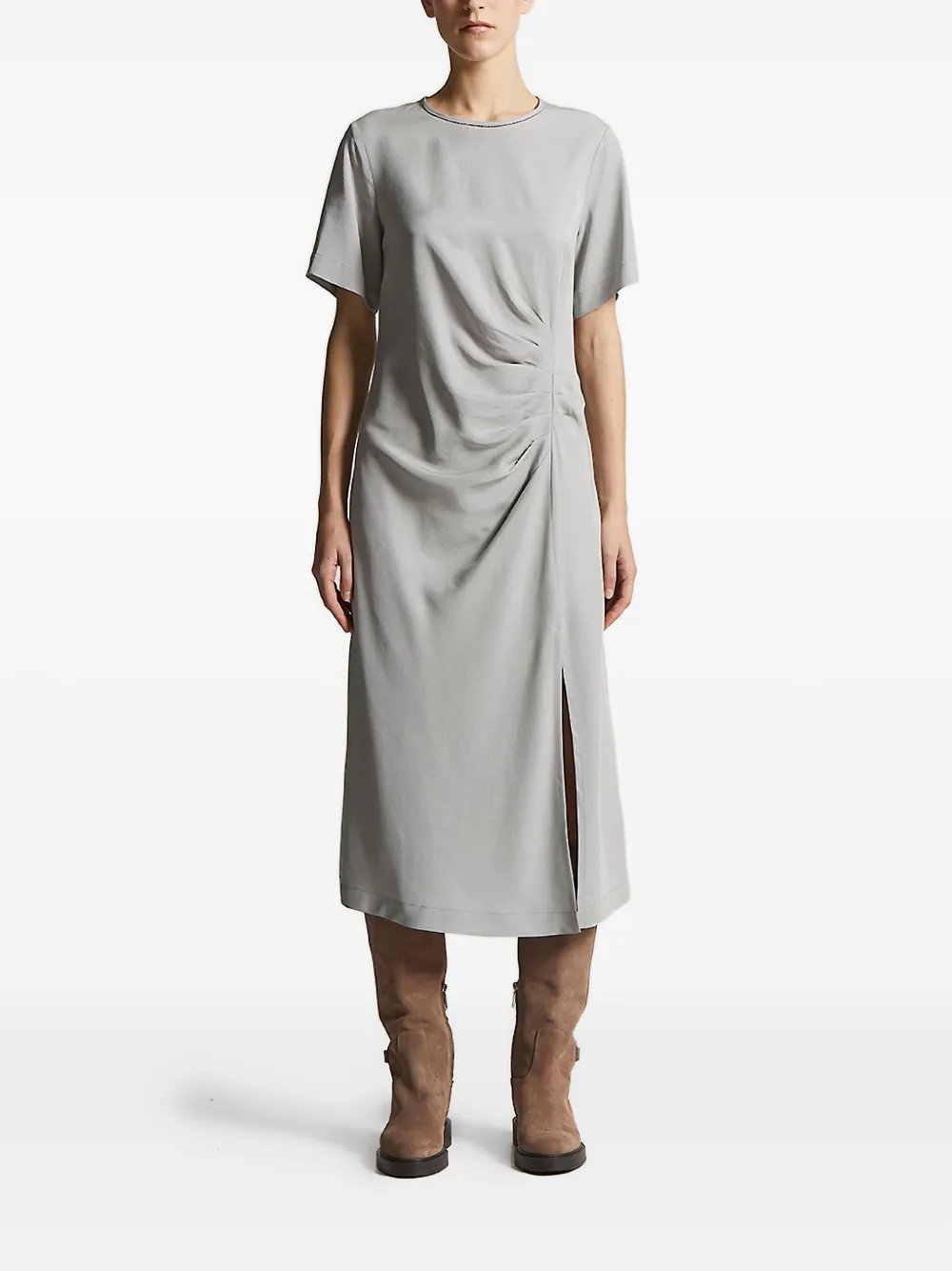 Peserico embellished side-split midi dress Grijs