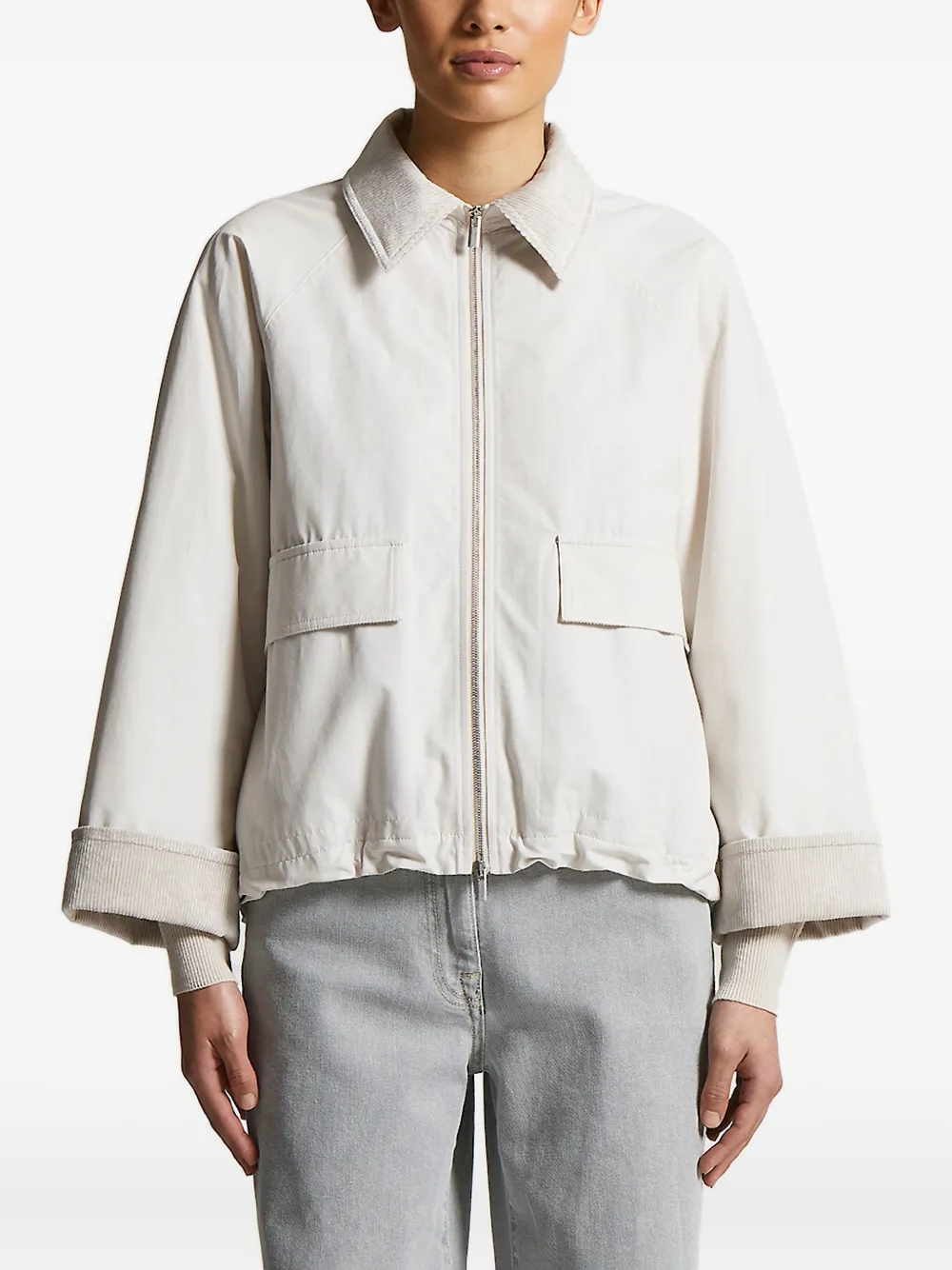 Peserico corduroy-collar zip-front jacket Beige