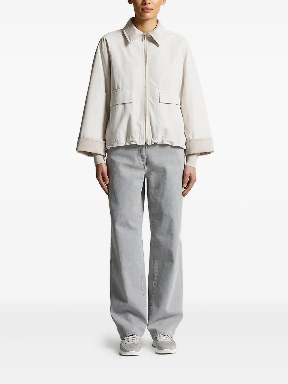 Peserico corduroy-collar zip-front jacket Beige