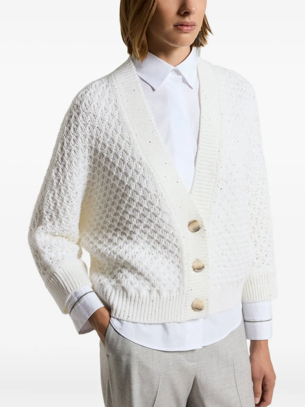 Peserico Button-fastening Wool Cardigan In White