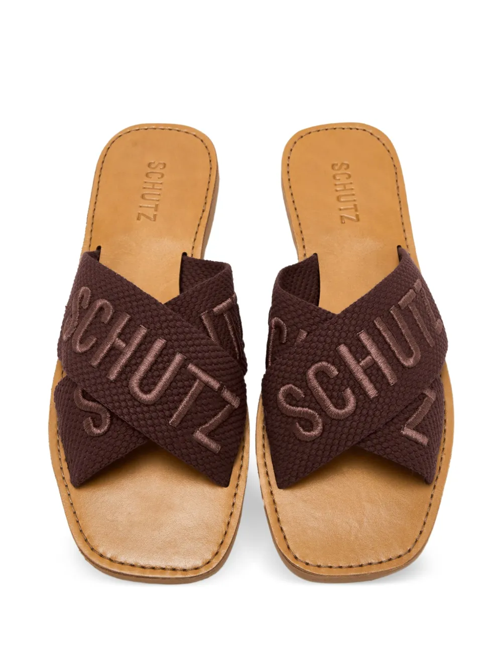 Schutz cross-strap embroidered sandals Brown