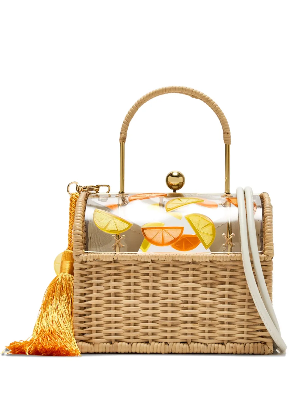 Waiwai Rio Lole citrus-print wicker tote bag | Neutrals | Image 1