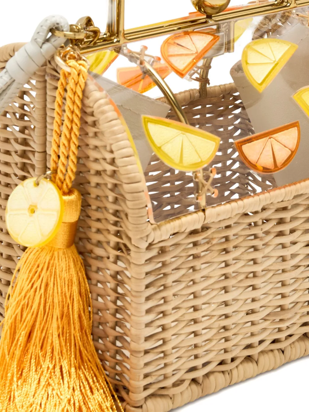 Waiwai Rio Lole Citrus-print Wicker Tote Bag In Neutral