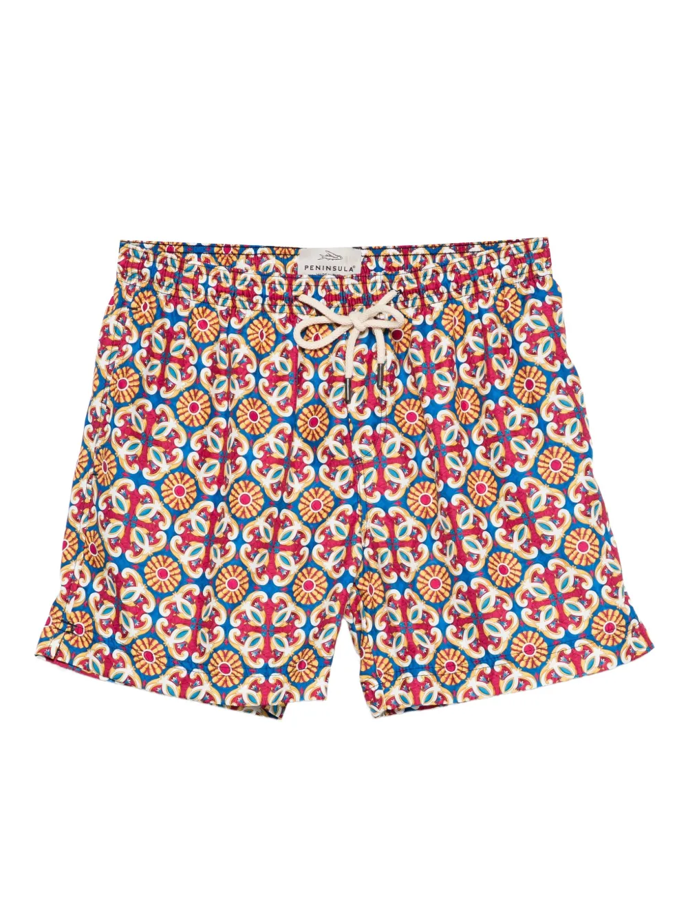 geometric-pattern swim shorts