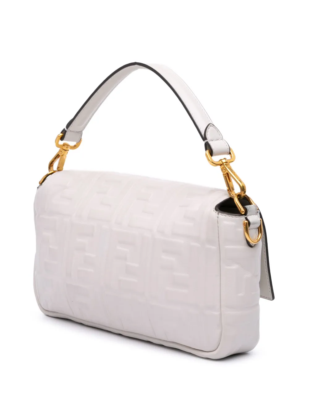 Pre-owned Fendi 2010-2025 Zucca Embossed Leather Baguette Satchel In White