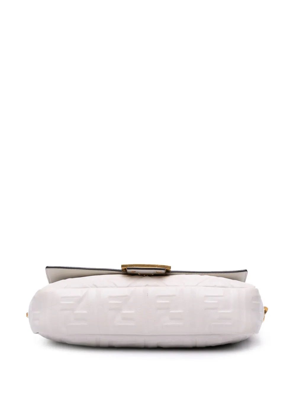 Pre-owned Fendi 2010-2025 Zucca Embossed Leather Baguette Satchel In White