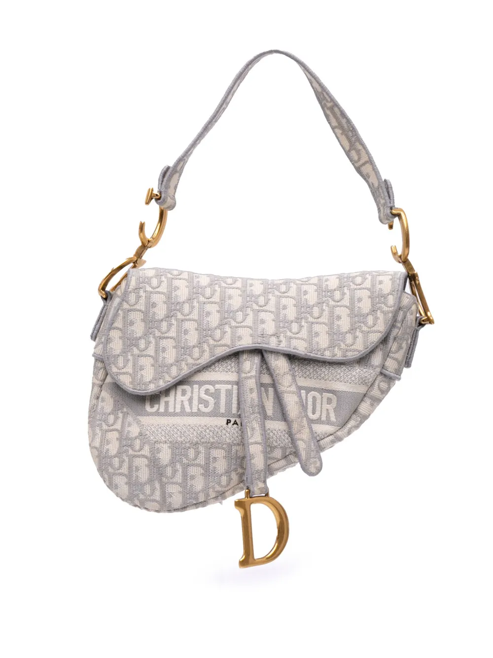 Christian Dior Pre-Owned 2020 オブリーク エンブロイダリー キャンバス サドル ショルダーバッグ - グレー Christian Dior Pre-Owned 2020 オブリーク エンブロイダリー キャンバス サドル ショルダーバッグ - グレー