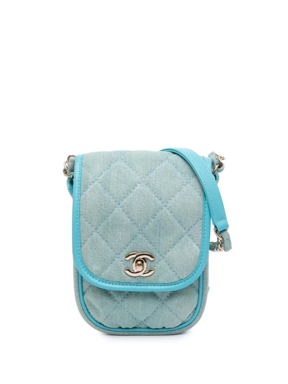 CHANEL Pre-Owned 2021 ミニ ココマーク マトラッセ デニムショルダーバッグ - ブルー CHANEL Pre-Owned 2021 ミニ ココマーク マトラッセ デニムショルダーバッグ - ブルー