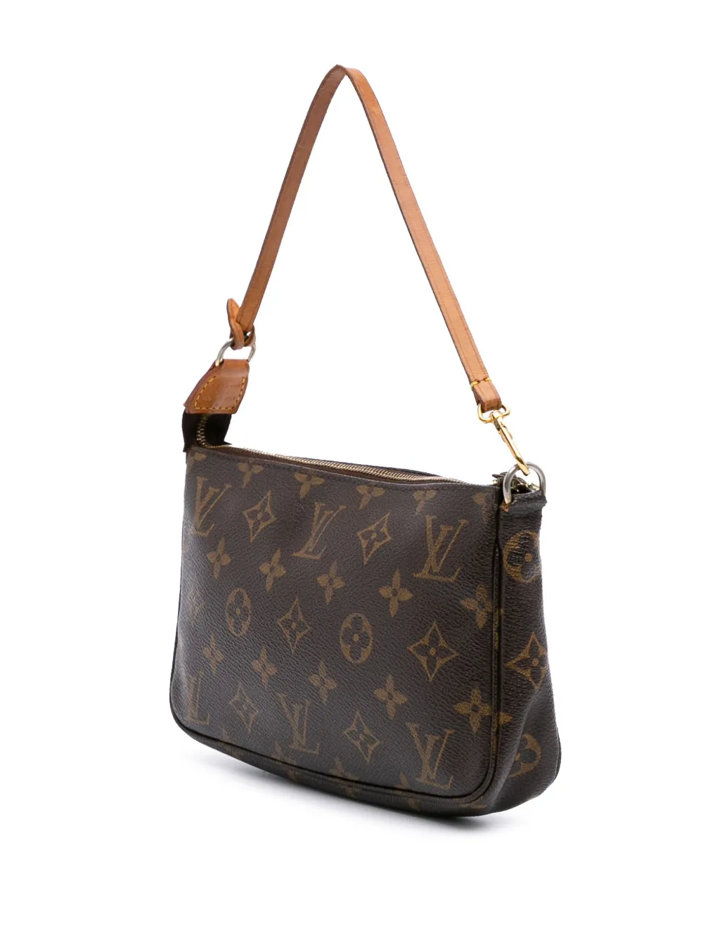 Pre-owned Louis Vuitton 2002 Monogram Pochette Accessoires Shoulder Bag In Brown