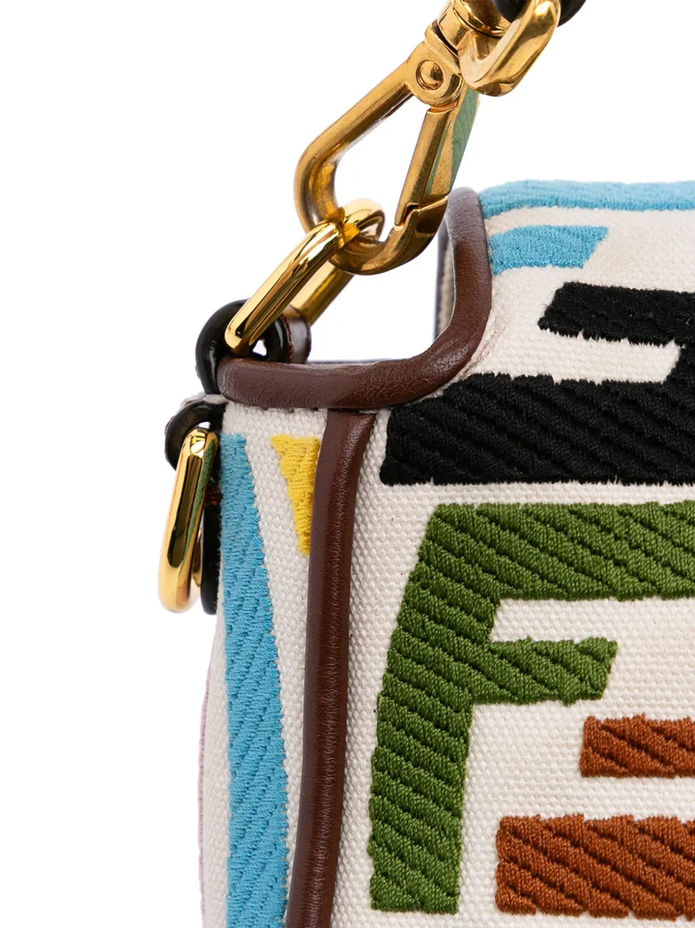 Pre-owned Fendi 2010-2025 Sarah Coleman Zucca Embroidered Canvas Fish Eye Vertigo Baguette Satchel