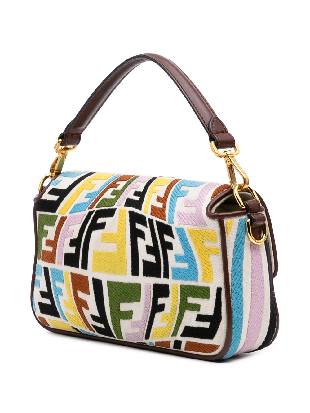 Pre-owned Fendi 2010-2025 Sarah Coleman Zucca Embroidered Canvas Fish Eye Vertigo Baguette Satchel