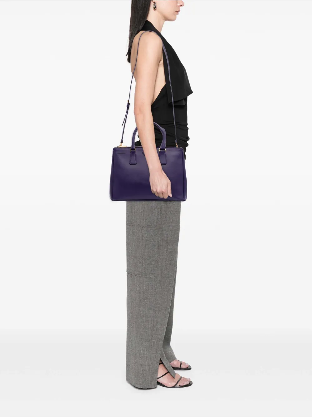 Pre-owned Prada 2000-2024 Medium Saffiano Lux Galleria Double Zip Satchel In Purple