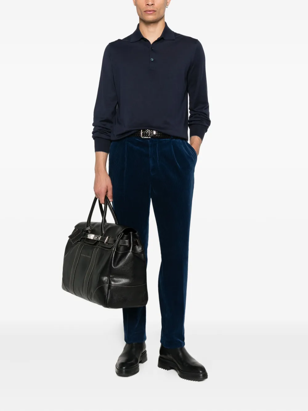 Brunello Cucinelli Ribfluwelen broek met geplooide voorkant Blauw