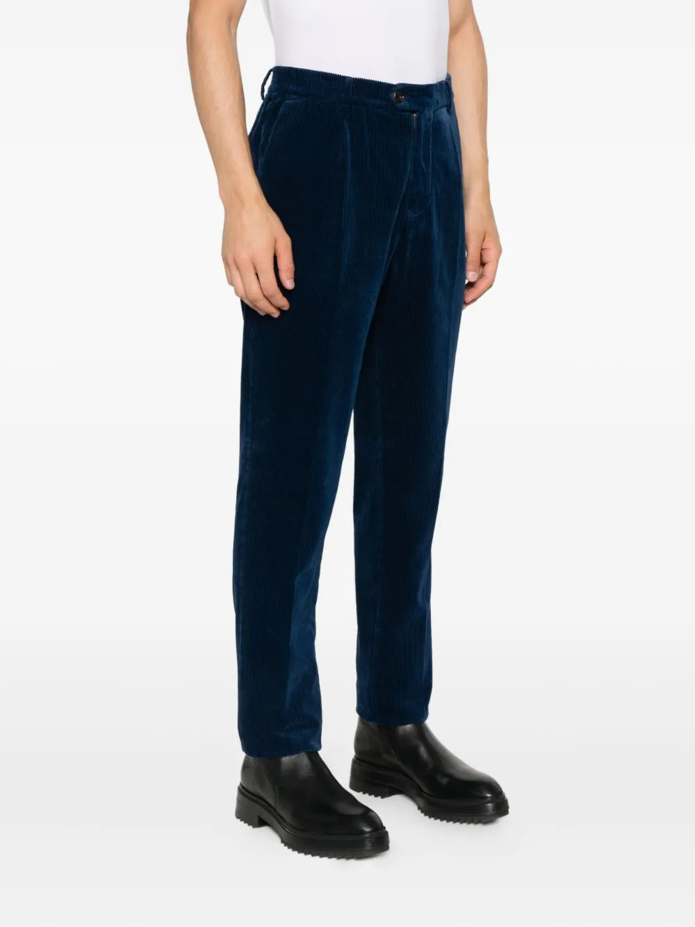 Brunello Cucinelli Ribfluwelen broek met geplooide voorkant Blauw