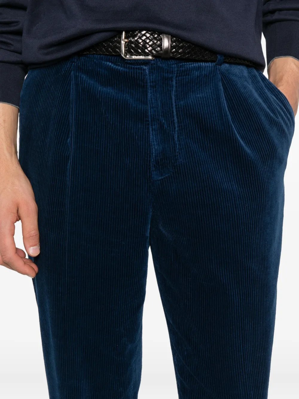 Brunello Cucinelli Ribfluwelen broek met geplooide voorkant Blauw