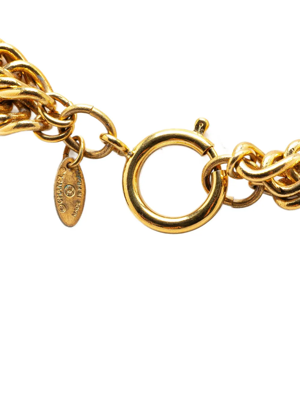CHANEL Pre-Owned 1970-1980 Gold Plated Quilted Cut Out Logo Double Chain Necklace costume necklace | Image 2