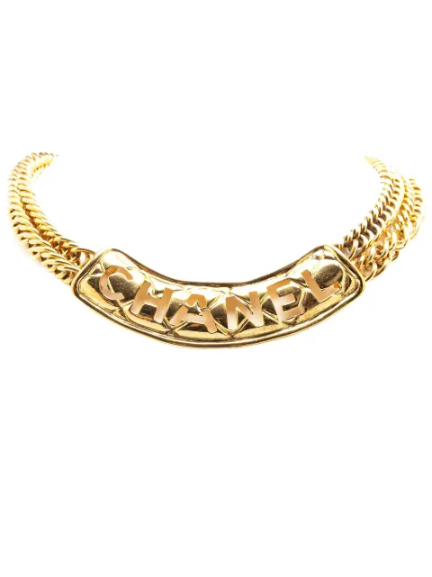 CHANEL Pre-Owned 1970-1980 Gold Plated Quilted Cut Out Logo Double Chain Necklace costume necklace