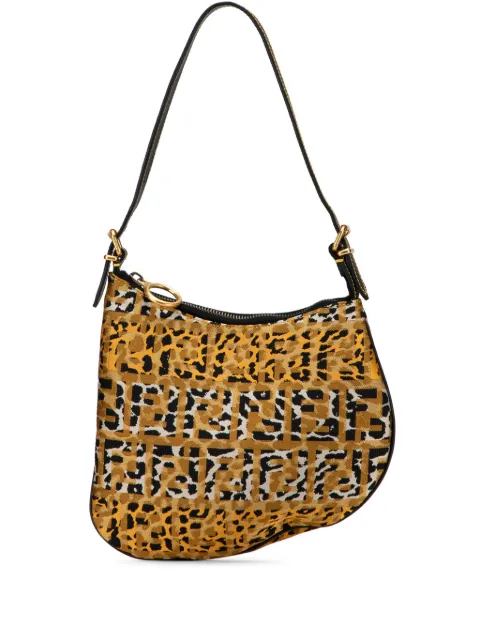 Fendi Pre-Owned 2000-2010 Small Zucca Canvas Leopard Print Oyster shoulder bag