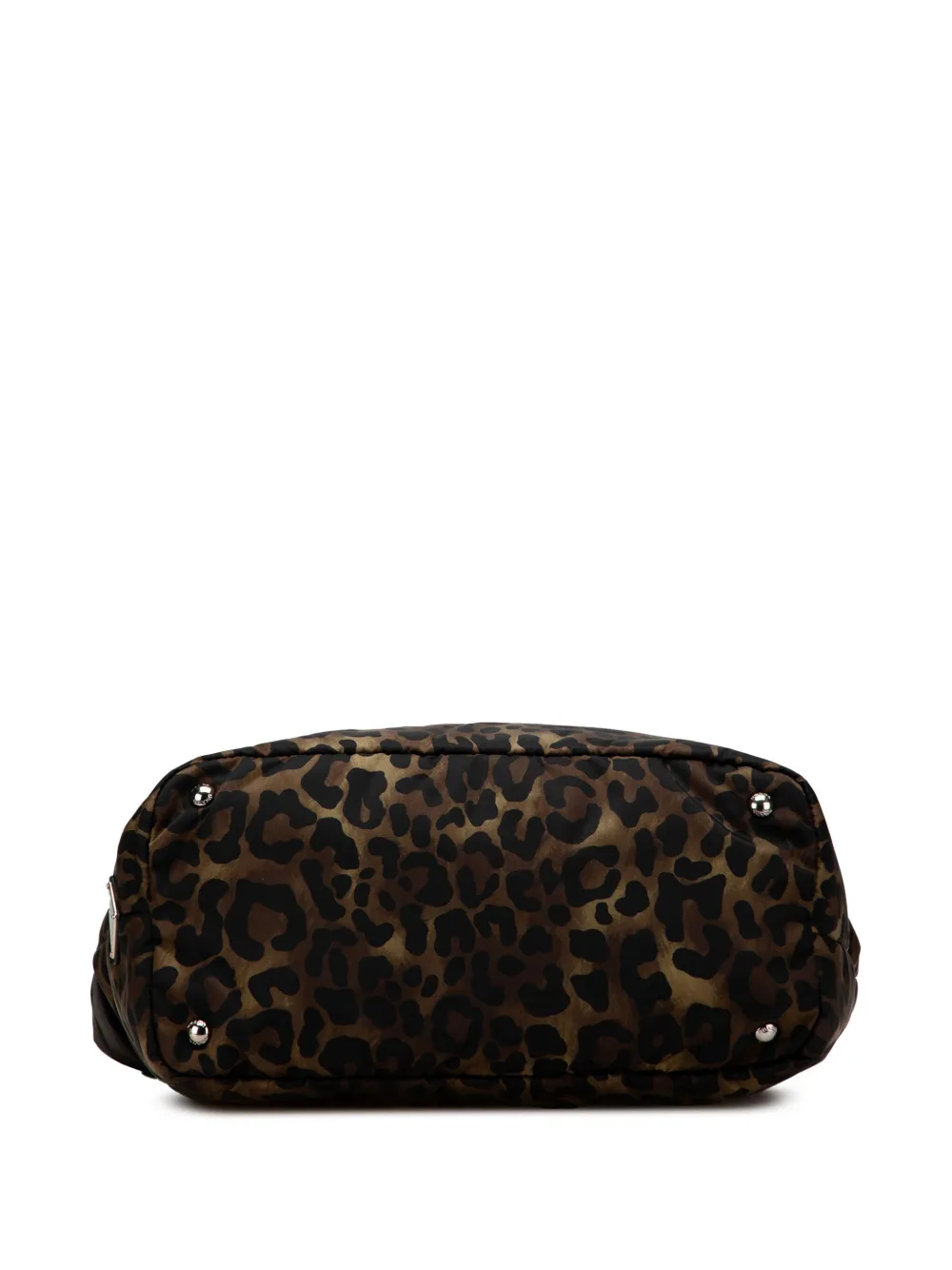 Pre-owned Prada 2000-2025 Tessuto Leopard Print Reversible Satchel In Brown