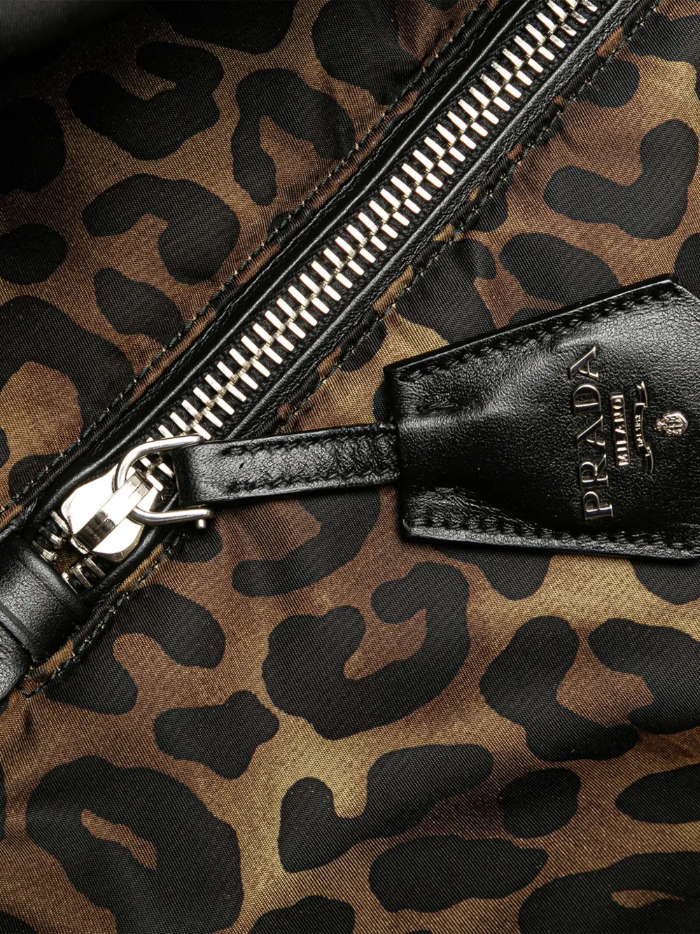 Pre-owned Prada 2000-2025 Tessuto Leopard Print Reversible Satchel In Brown