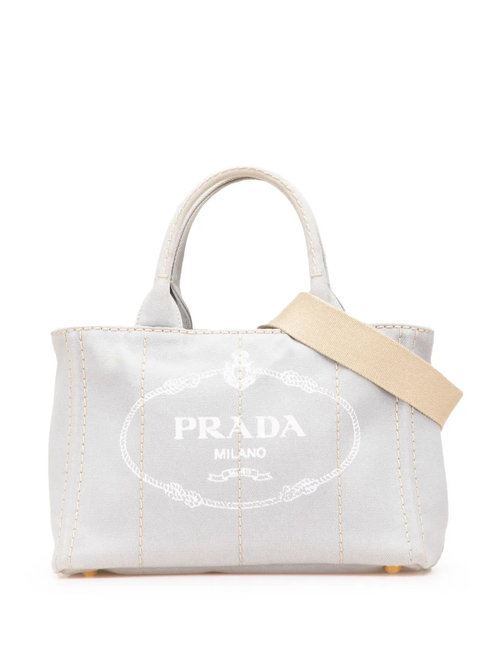 Prada Pre-Owned 2013-2025 スモール キャンバス カナパ ロゴ サッチェルバッグ - グレー Prada Pre-Owned 2013-2025 スモール キャンバス カナパ ロゴ サッチェルバッグ - グレー
