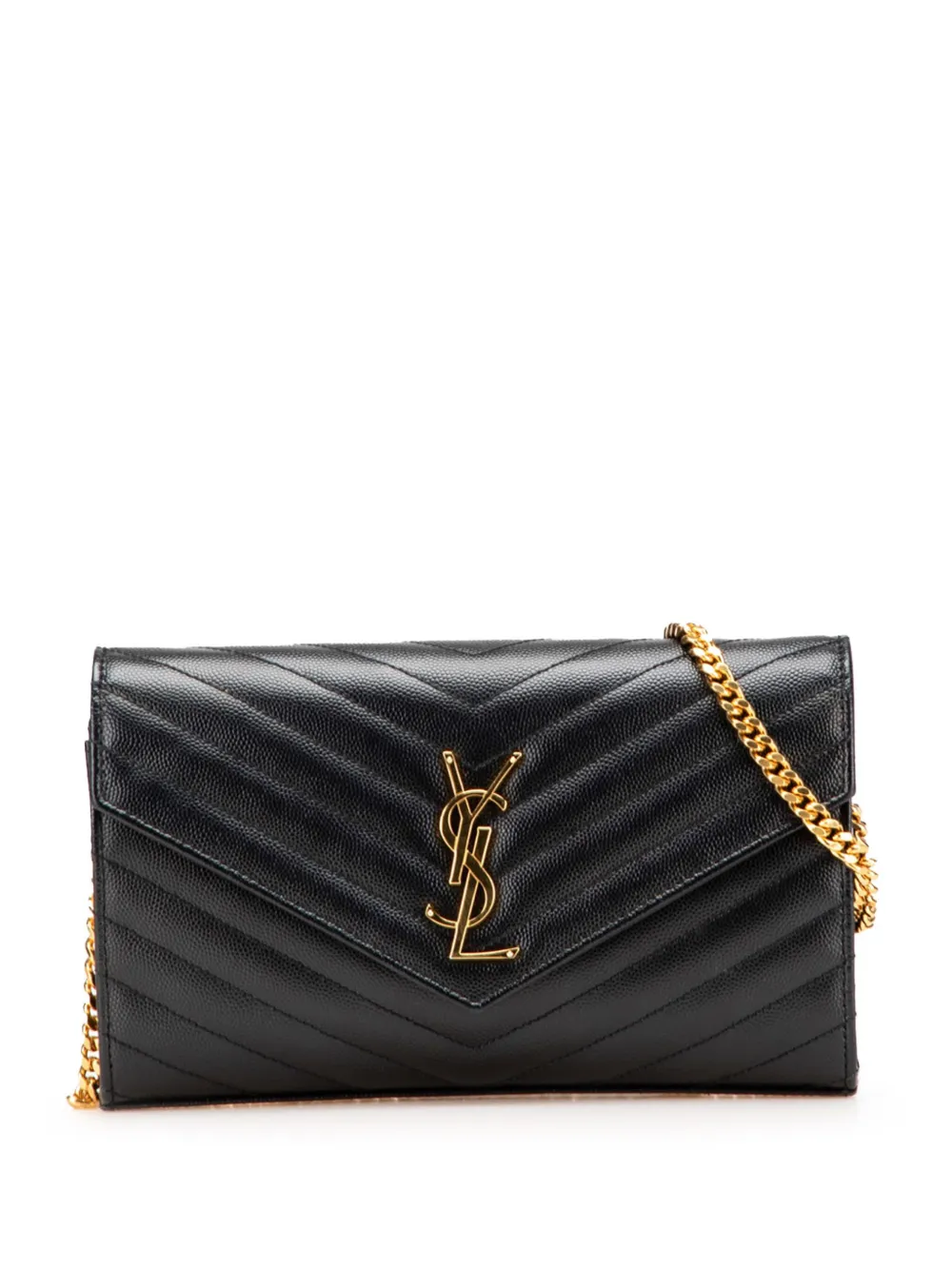 Saint Laurent Pre-Owned 2021 Grain De Poudre Chevron Monogram Envelope Chain Wallet crossbody bag | Black | Image 1