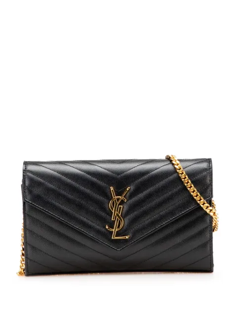 Saint Laurent Pre-Owned 2021 Grain De Poudre Chevron Monogram Envelope Chain Wallet crossbody bag