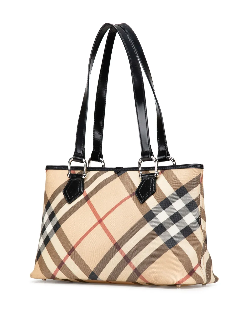 Pre-owned Burberry 2000-2017 Supernova Check Coated Canvas Tote Bag In Brown