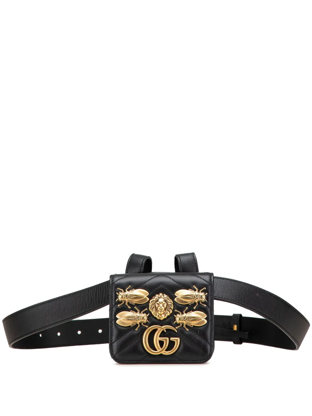 Gucci Pre-Owned 2016-2025 Mini GG Marmont Matelasse Leather Animal Studs Pouch Bag belt bag | Black | Image 1