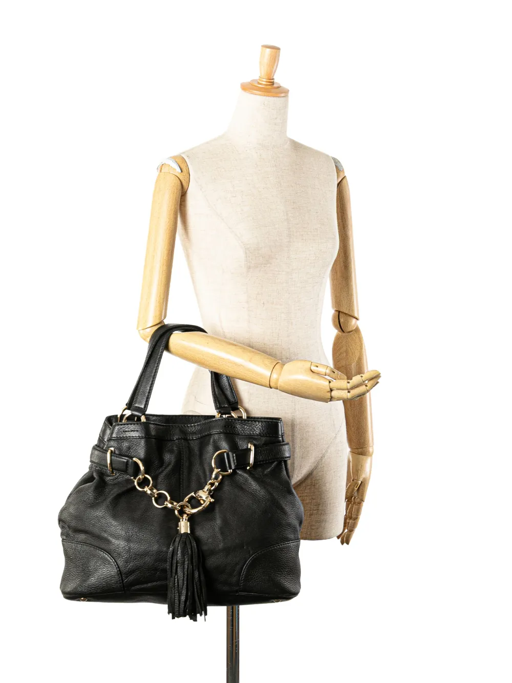 Pre-owned Gucci 2000-2015 Medium Deerskin Sienna Bit Tote Bag In Black