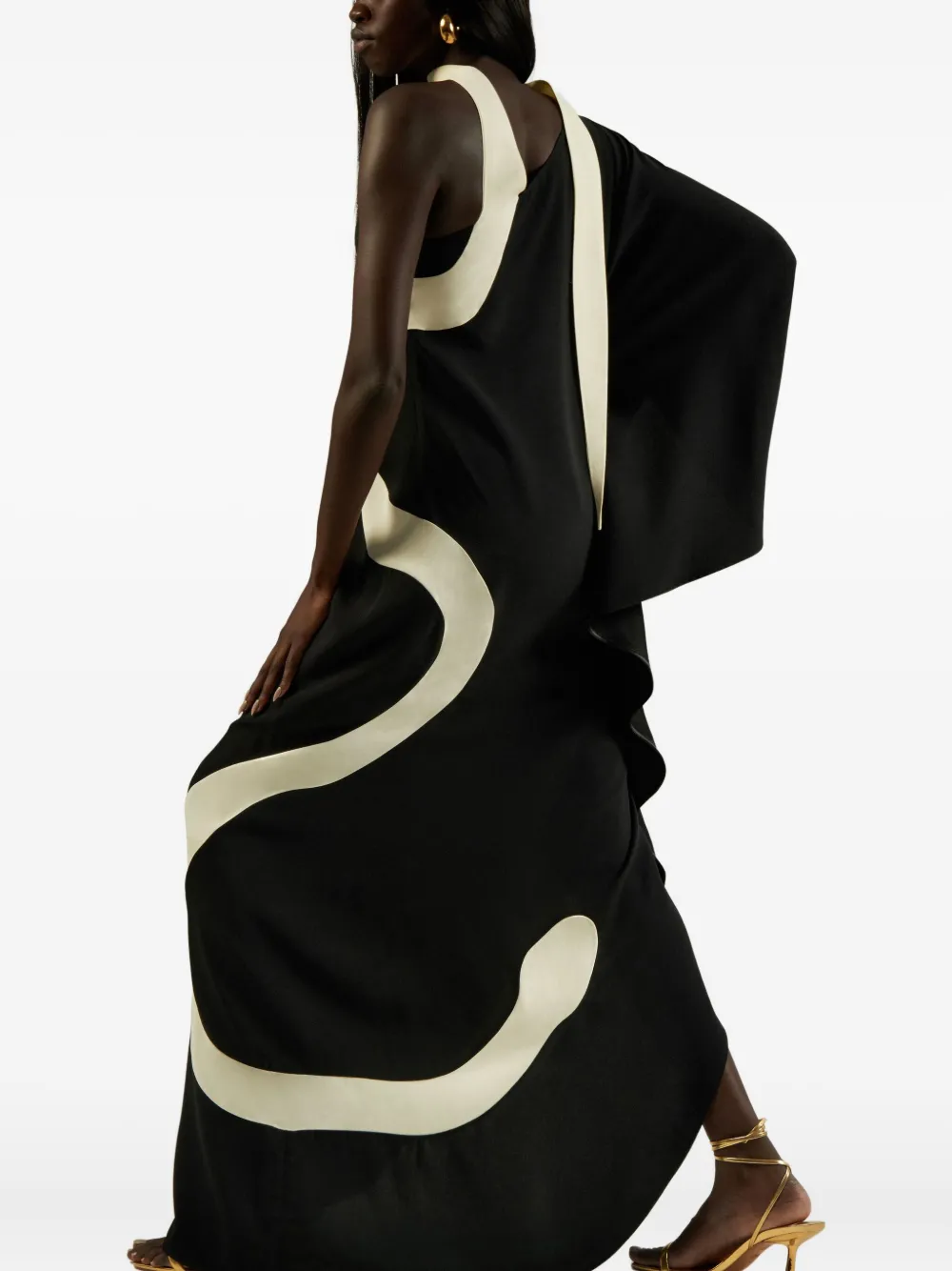 Taller Marmo Ubud Serpente one-shoulder maxi dress Zwart