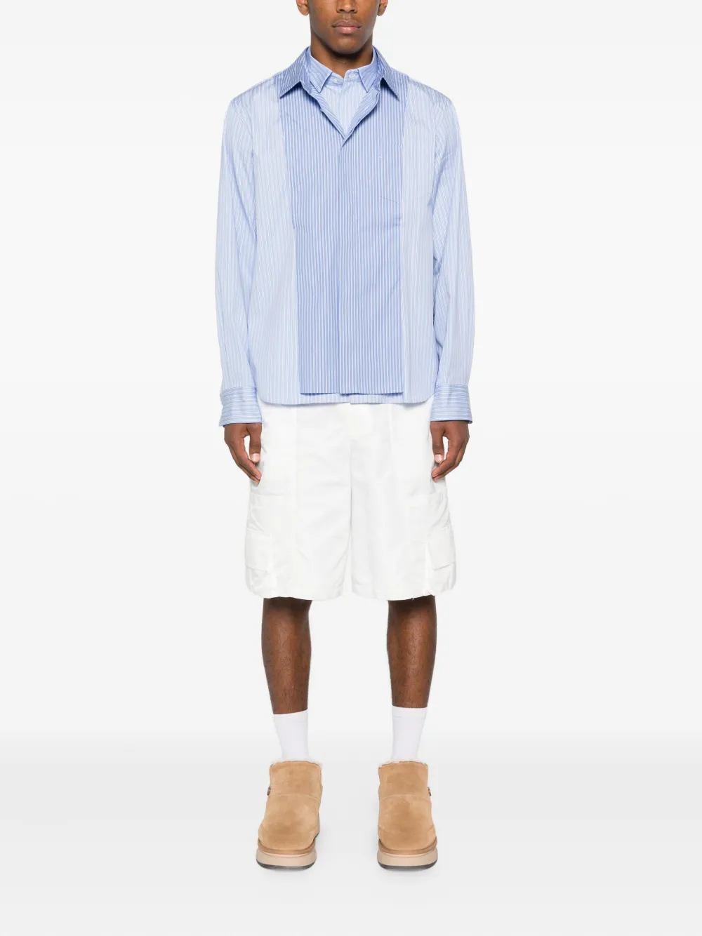 sacai striped panelled shirt Blauw