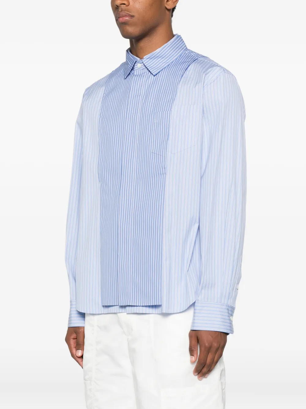 sacai striped panelled shirt Blauw