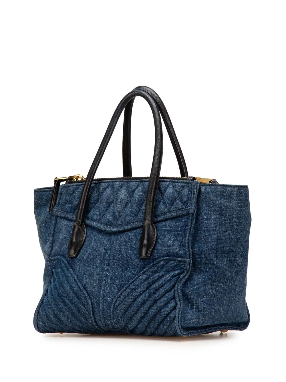 Pre-owned Miu Miu 2010-2025 Small Matelasse Denim Biker Satchel