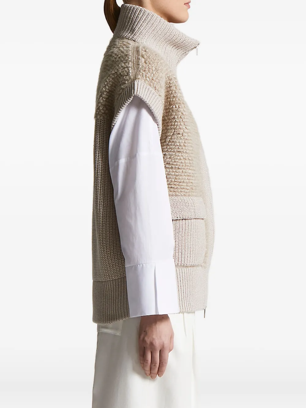 Peserico high-neck flap-pocket knitted vest Beige