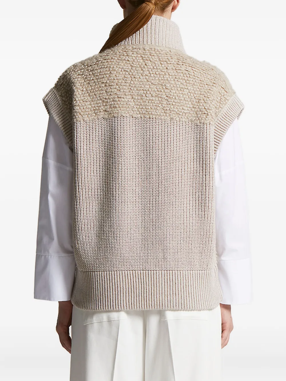 Peserico high-neck flap-pocket knitted vest Beige