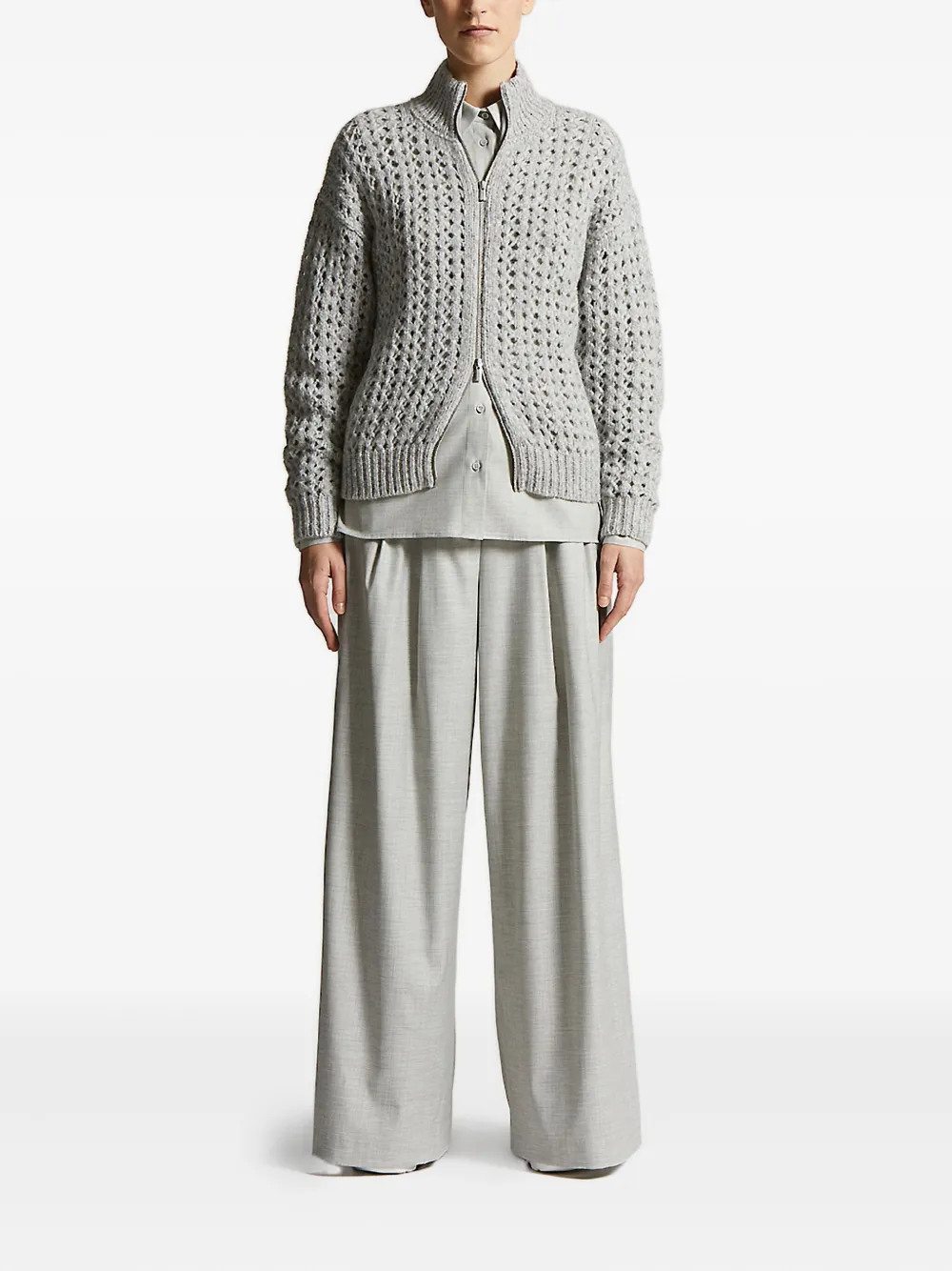 Peserico high-neck open-knit cardigan Grijs