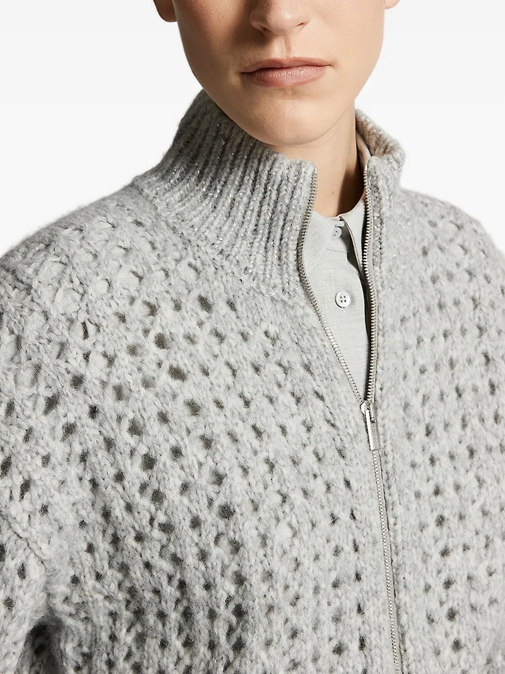 Peserico high-neck open-knit cardigan Grijs
