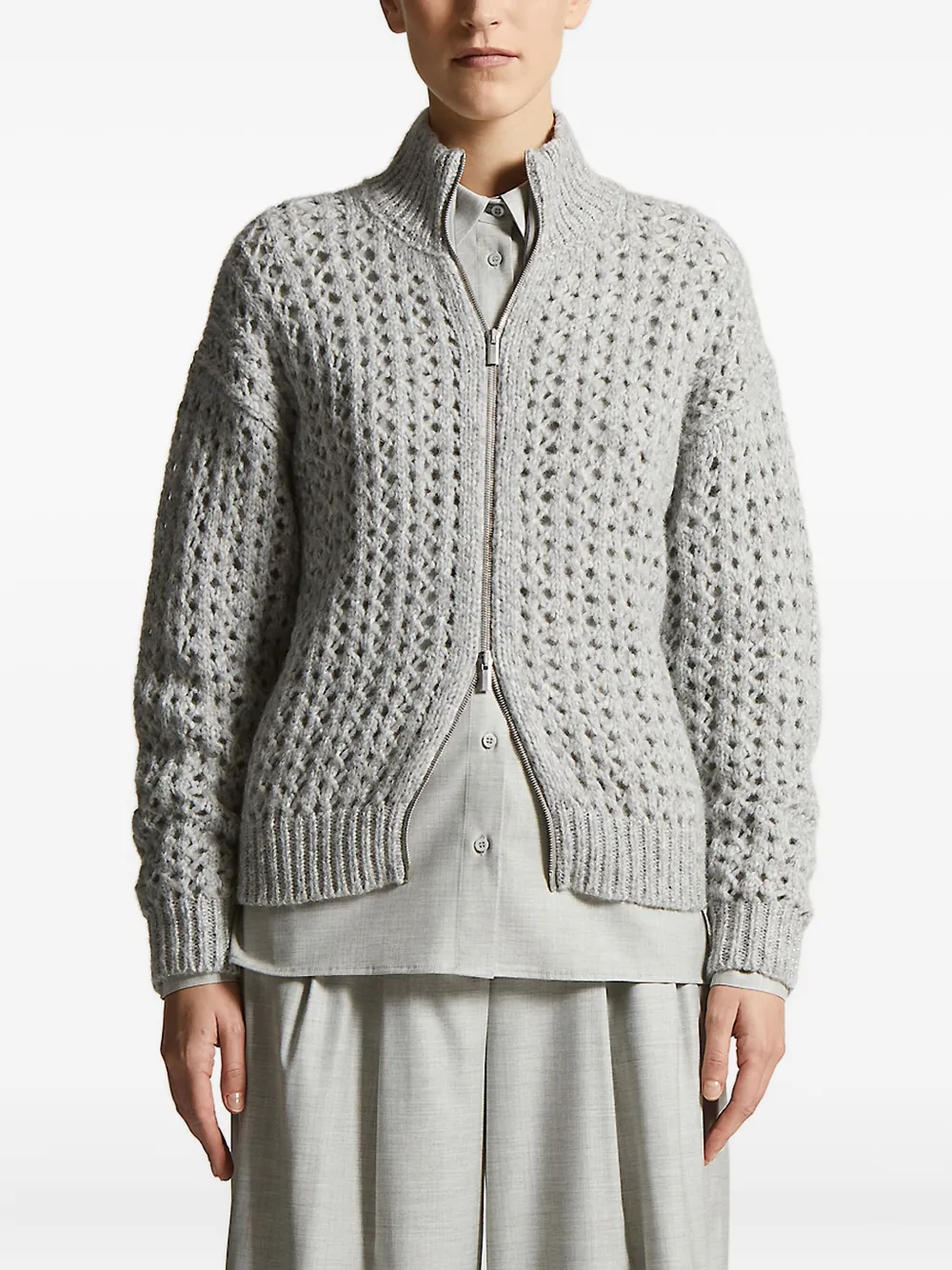 Peserico high-neck open-knit cardigan Grijs