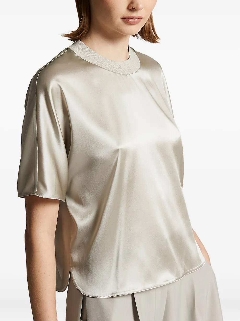 Peserico satin-trimmed boxy top - Groen