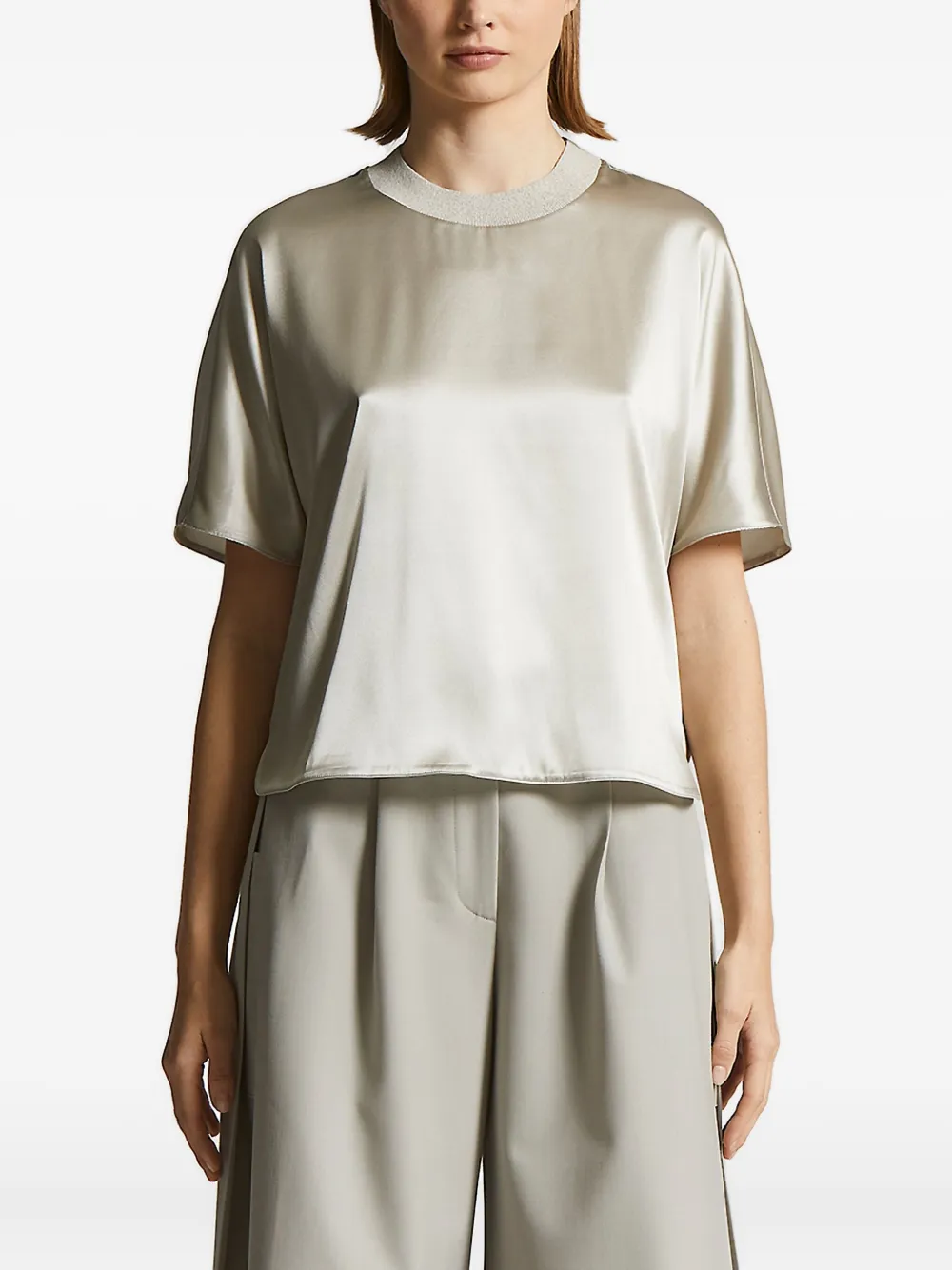 Peserico satin-trimmed boxy top Groen