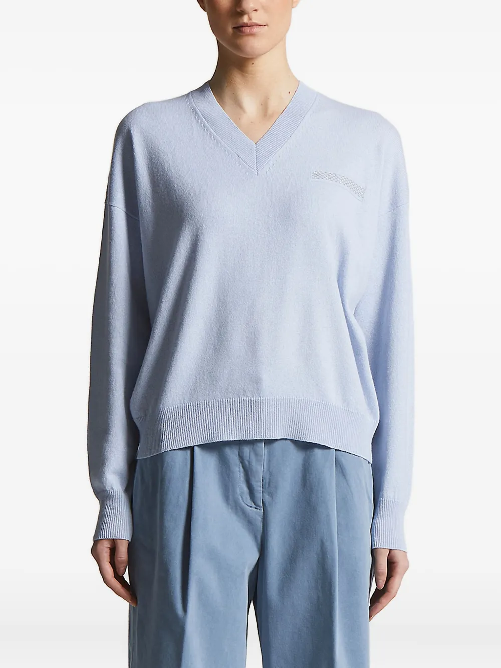 Peserico v-neck embellished sweater Blauw