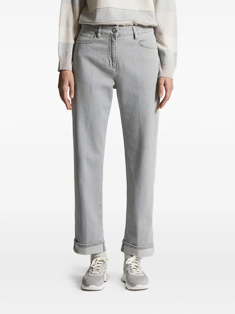 Peserico cuffed logo-patch jeans Grijs
