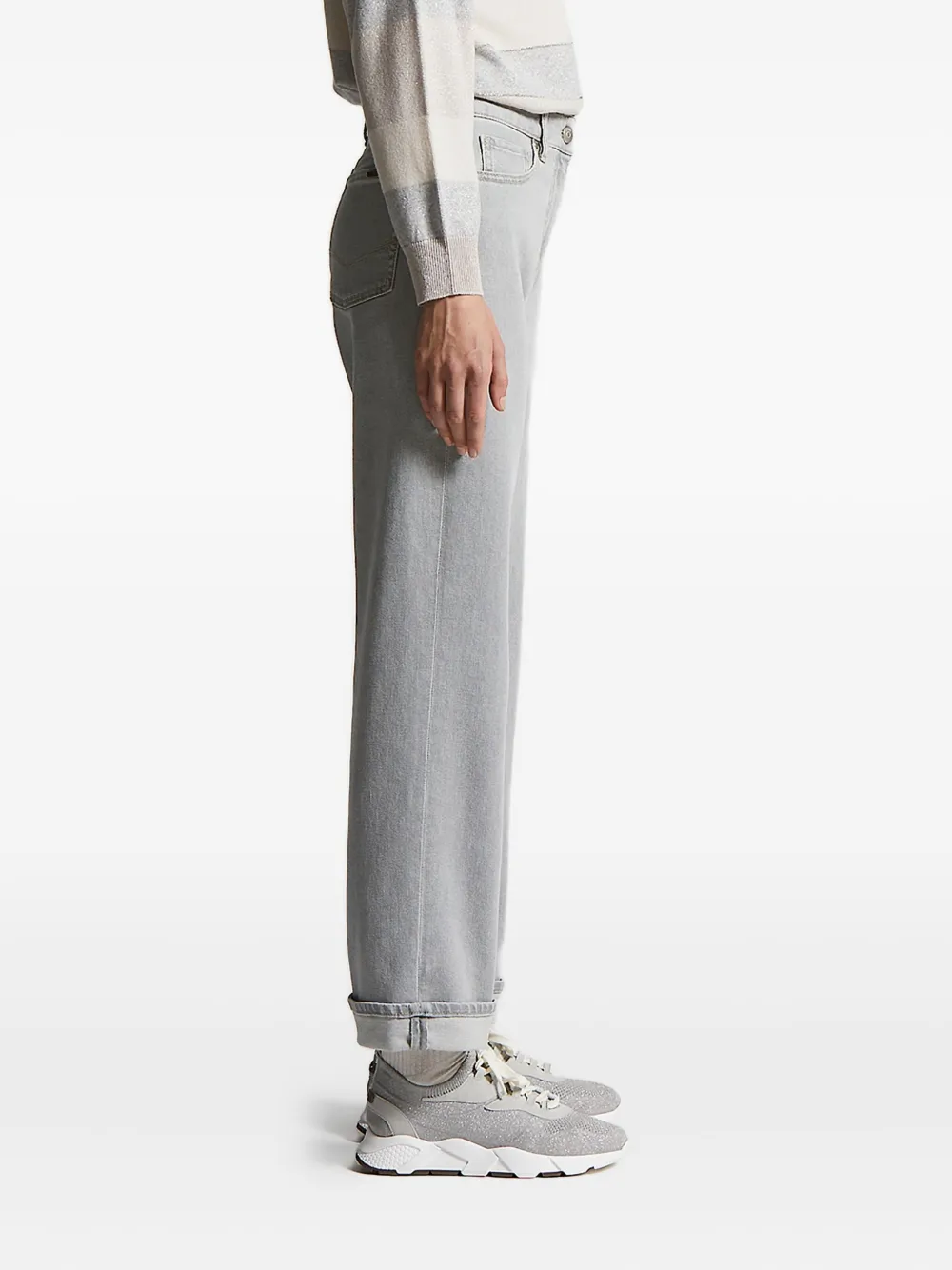 Peserico cuffed logo-patch jeans Grijs