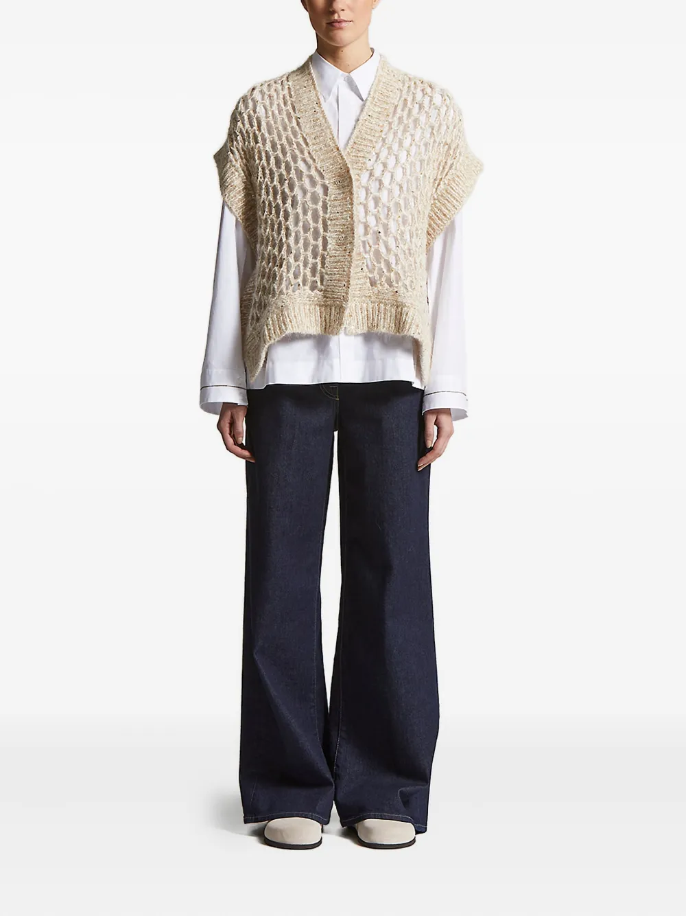 Peserico maxi-mesh sequin cardigan Beige