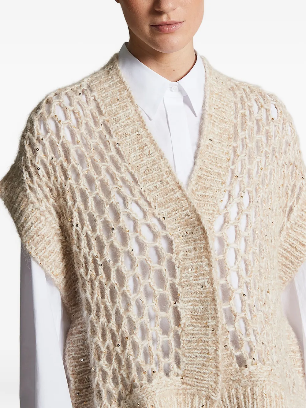 Peserico maxi-mesh sequin cardigan Beige