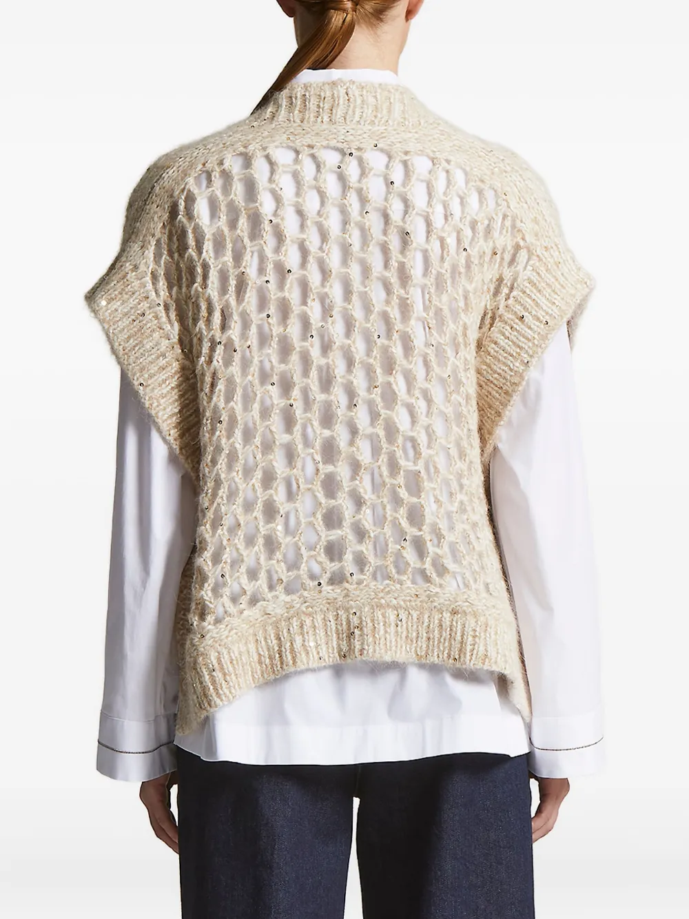 Peserico maxi-mesh sequin cardigan Beige