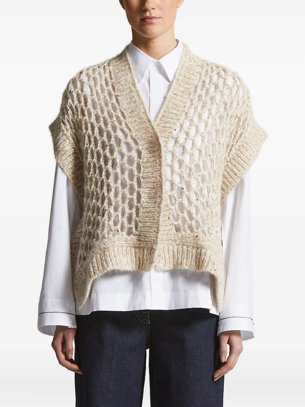 Peserico maxi-mesh sequin cardigan Beige