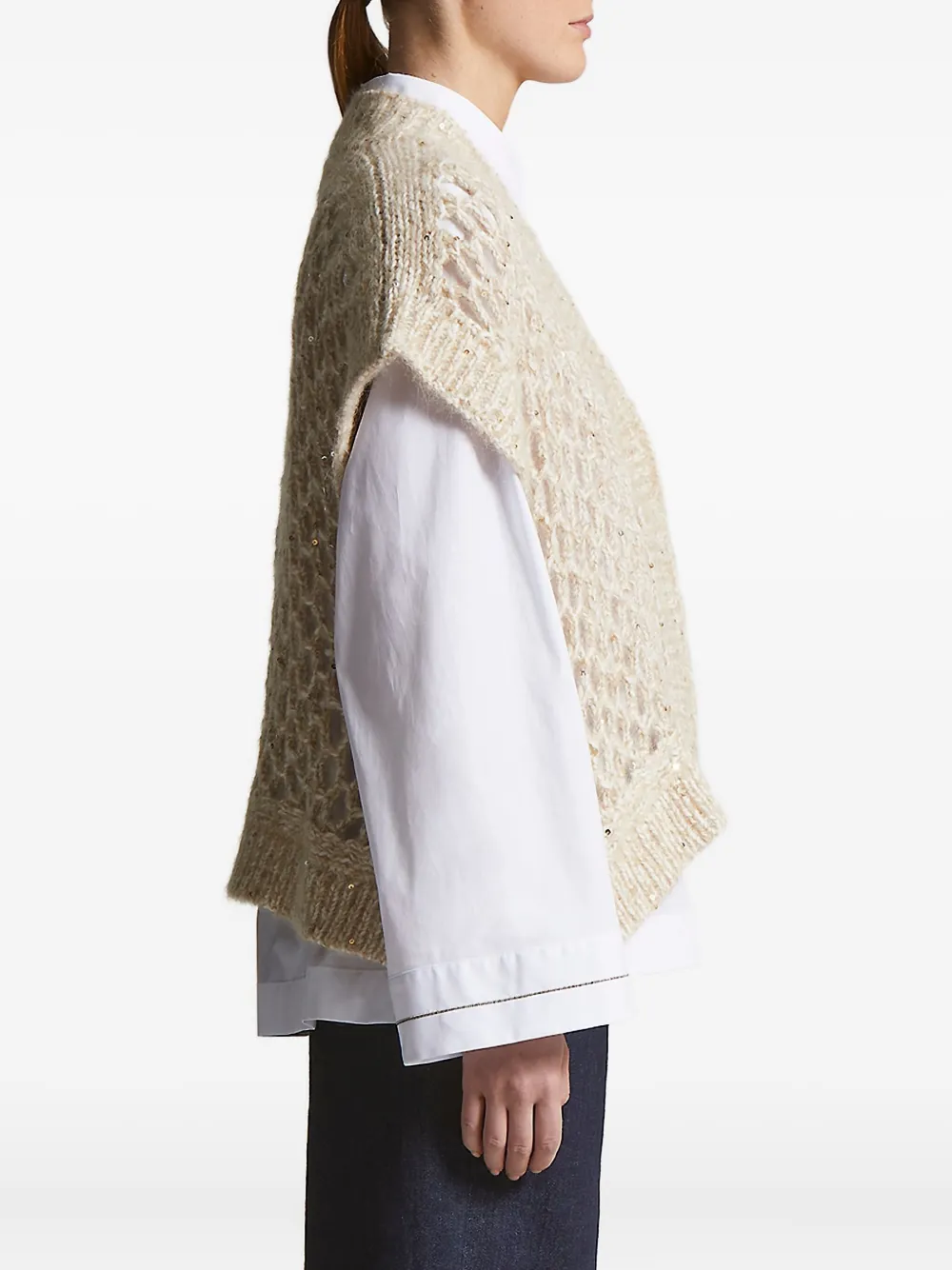 Peserico maxi-mesh sequin cardigan Beige